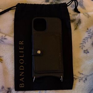 Bandolier Black Leather iPhone 14 Case with built-in wallet